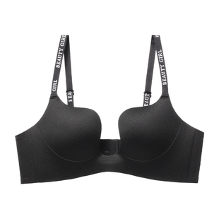 内衣女聚拢小胸显大深U无痕无钢圈黑色文胸秋冬字母肩带上托胸罩