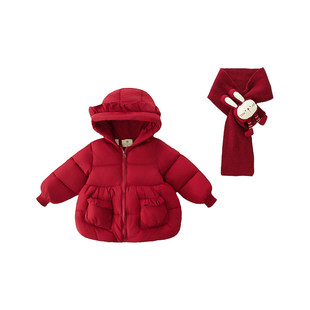 法国Uamtor女童羽绒服冬2026新款洋气加厚喜庆衣服宝宝拜年服外套