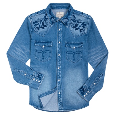 美式复古音乐家花卉刺绣西部衬衫