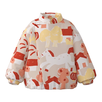 papa冬季棉服保暖加厚红色新中式