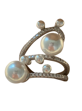 繁星之夜s925通体纯银冷光澳白大小珍珠戒指精致微镶气质开口戒指