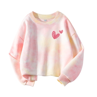 拉夏贝尔女童卫衣春秋中大童洋气扎染长袖上衣儿童春款圆领运动服