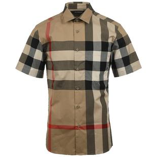 【自营】BURBERRY/博柏利男士商务休闲经典格纹棉质短袖衬衫格子