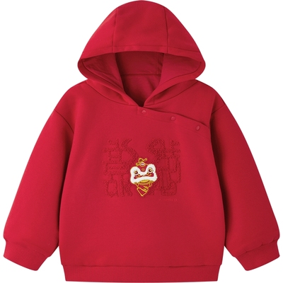 英氏儿童连帽卫衣春秋季加绒男童女童喜庆拜年服新年红色本命过年