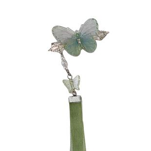 绿色蝴蝶耳边发夹女2025新款编发丝带绑发发卡侧边鸭嘴夹夹子头饰