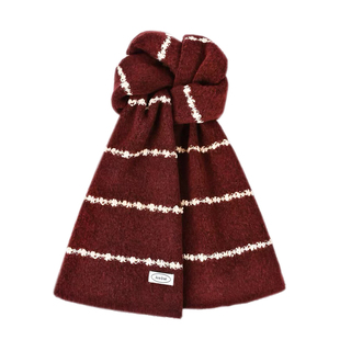 含羊毛条纹针织毛线围巾女冬季韩版氛围感围脖学生加厚保暖披肩