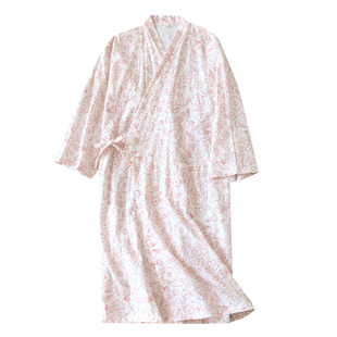 纯棉纱布中式汉服春秋夏季薄款睡袍女全棉汗蒸浴袍家居服和服睡裙