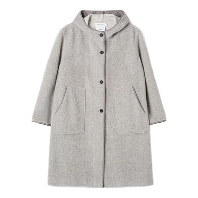 25年冬季女士原色连帽毛呢大衣