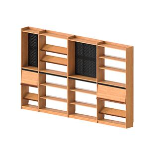 出乎生活满屋书柜一体整墙北欧樱桃木落地展示组合柜日式客厅书架