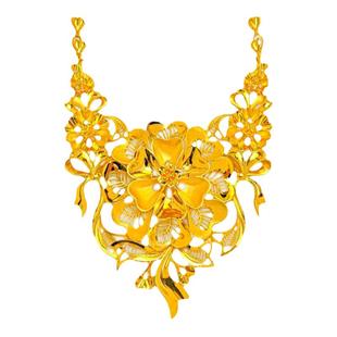 新款繁花似锦结婚仿真三金项链仿金套装新娘镀黄金拍照道具饰品