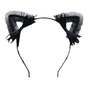 万圣节头饰cos蕾丝可爱猫耳朵发箍蝴蝶结成人女仆猫咪兔耳头箍女