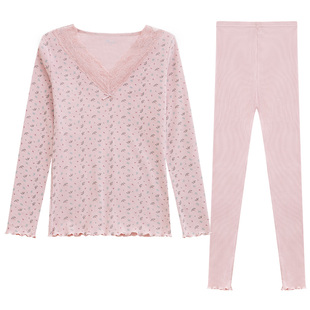 顶呱呱顶瓜瓜女生修身内衣套装女士纯棉保暖内衣女薄款秋衣秋裤女