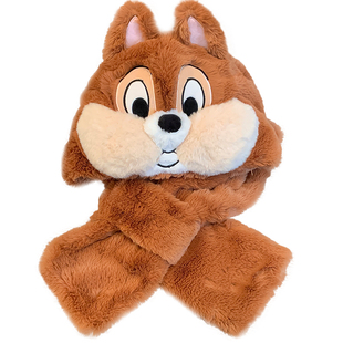 迪士尼奇奇蒂蒂毛绒帽子围巾一体女冬加厚保暖防寒可爱手套三件套