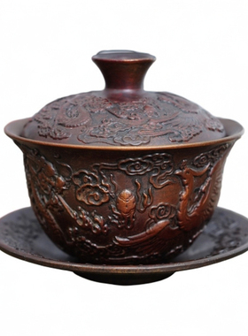 仿紫陶茶具摆件老式仿古董铜盖碗