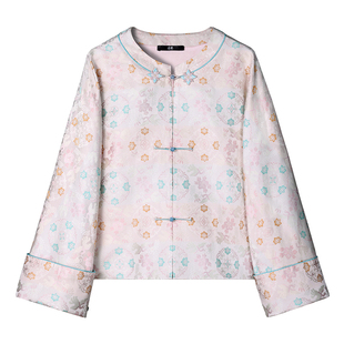 中国丝绸隆鹊[陆美英藕粉地凤栖花枝上衣]宋锦中式国风轻奢桑蚕丝