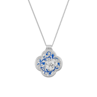 顺庆银楼足银9999青花缕项链镂空花纹项链女新中式锁骨链送女友