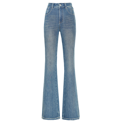 夏莫卡竹竿腿女神气质喇叭牛仔裤