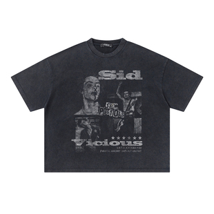 notsexx“贝斯手席德“水洗正肩小领口短宽boxy短袖t恤长袖男美式