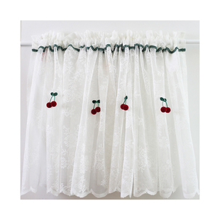 鸢尾乡旅带褶子粘贴式帘子幔头定制帘蕾丝半帘短帘免打孔帘窗帘