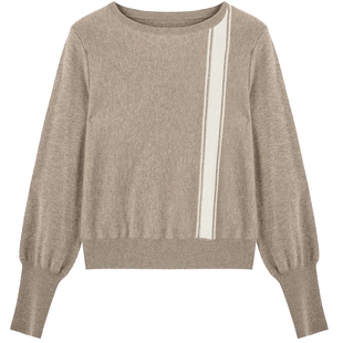 布景羊毛衫女冬季新品时尚撞色条设计感圆领长袖宽松针织衫1602