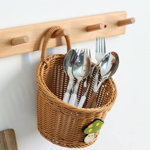 仿藤编厨房葱姜蒜收纳钥匙筐篮置壁挂篮点心可爱物玄关果盘