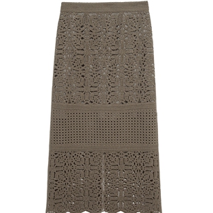 【张淼怡同款】MESUX米岫新品波嬉风镂空蕾丝半身裙长裙MNMUS411