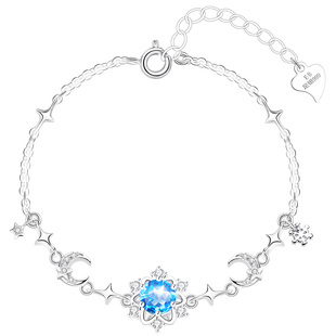 999纯银天然托帕石蓝色宝石雪花手链女款女生女情人节礼物送女友