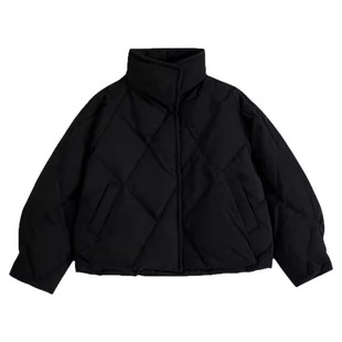 水墨佳人通勤风绵羊毛95鹅绒短款百搭外套黑色立领防风保暖羽绒服