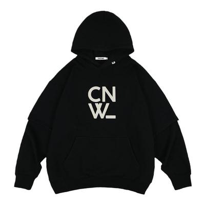 【陈伟霆】CANOTWAIT经典LOGO假两件加绒连帽卫衣男女同款秋冬潮