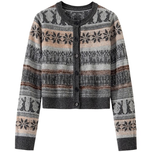 【绵羊毛】BANANA BABY2025年冬季新款费尔岛针织开衫女软糯毛衣