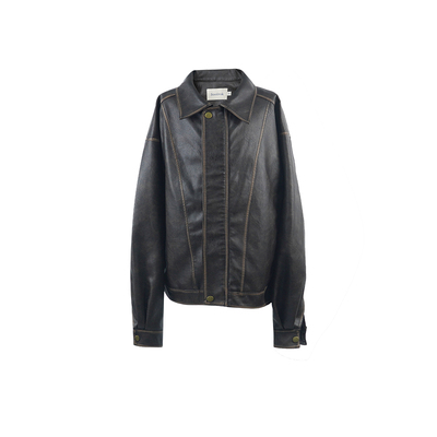 soolrok凹凸压印亮色皮衣