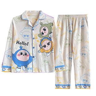 儿童睡衣女童春秋纯棉长袖翻领薄款女孩卡通小丑鱼开衫家居服套装