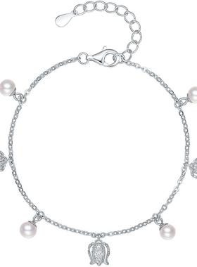 周六福铃兰花手链女淡水珍珠手饰S925银百搭时尚送女友本命年礼物