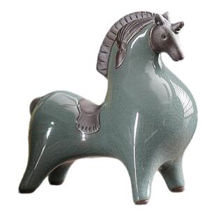 招财唐马摆件陶瓷动物中式客厅玄关酒柜博古架装饰办公室桌面摆设
