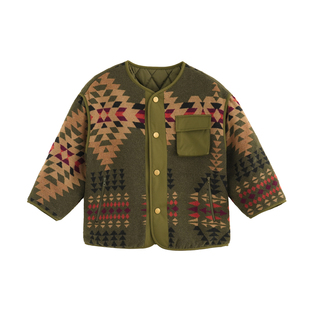 砚台家儿童军绿色棉服保暖2025新款童装中大童棉衣男童棉袄厚冬装