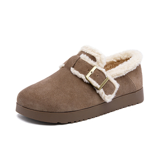 依思q真皮加绒勃肯鞋女2025秋冬新款鞋子爆款厚底保暖毛毛雪地靴