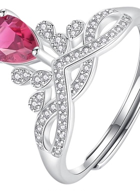 天然红色碧玺皇冠戒指