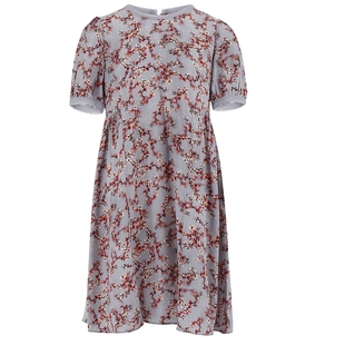 马天奴新款印花圆领短袖高腰连衣裙子碎花公主裙气质时尚流行女装