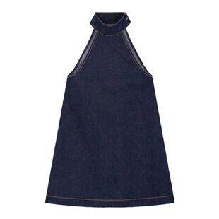 古力娜扎同款蓝色挂脖牛仔吊带连衣裙女高级感宽松显瘦背心短裙子