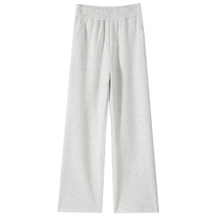 灰白色直筒卫裤女2026新款春秋冬加绒窄版阔腿休闲小个子运动裤子