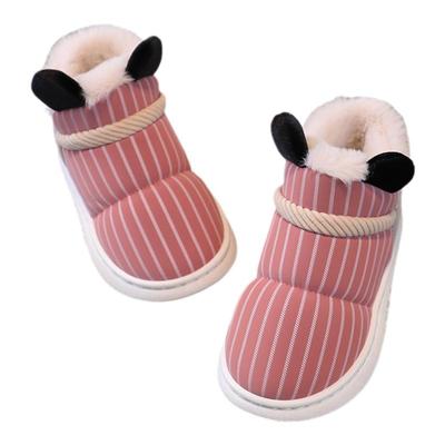 秋冬季宝宝加绒保暖棉拖鞋儿童棉鞋男童皮面防水小孩居家室内女童