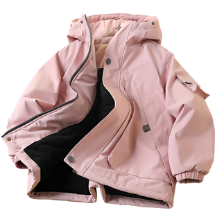 男童加厚夹棉冲锋衣2025冬季儿童绗棉加绒防风外套中大童连帽棉服