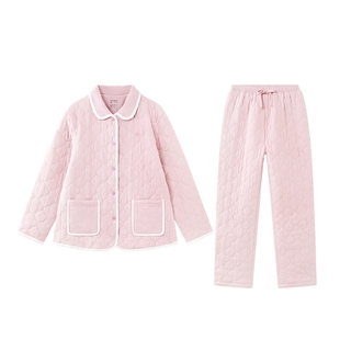 全棉时代空气褶皱纱男女士睡衣夹棉家居服冬款睡衣保暖加厚可外穿