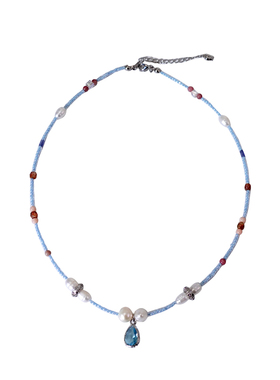 海蓝宝石项链女款2024新款水滴锁骨链轻奢高级感韩国天然珍珠颈链