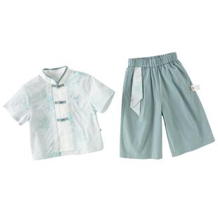 戴维贝拉儿童九分裤套装2026夏装男童中式国风汉服短袖小少爷衣服