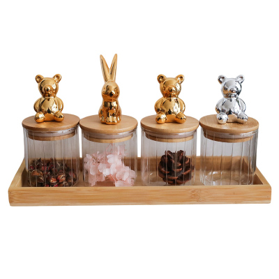 宝森条纹竹盖玻璃罐咖啡豆储存盒