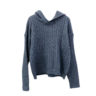 显瘦连帽深灰色麻花针织衫毛衣女