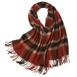 APCSHOP 新款红色格纹山羊绒围巾格子女士披肩流苏冬季保暖轻奢风