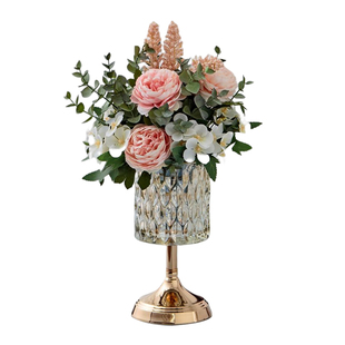 轻奢高脚加厚玻璃花瓶短枝干花仿真花插花花器餐桌客厅茶几装饰品