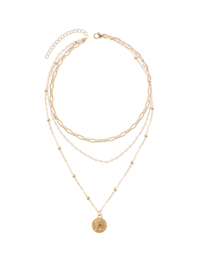 花迹多层叠戴珍珠项链女